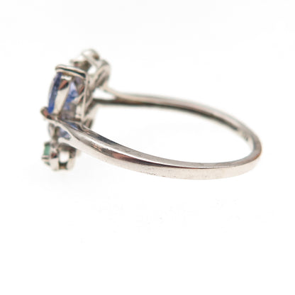 Chuck Clemency 925 Sterling Silver Real Tanzanite & Emerald Heart Ring Size 8.25