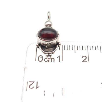 925 Sterling Silver Vintage Real Red Garnet Oxidized Mini Charm Pendant