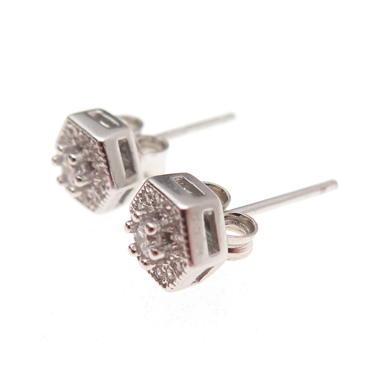925 Sterling Silver Round-Cut C Z Stud Earrings