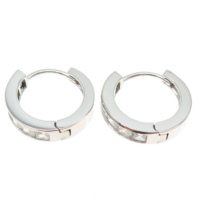 925 Sterling Silver Princess-Cut C Z Hoop Earrings