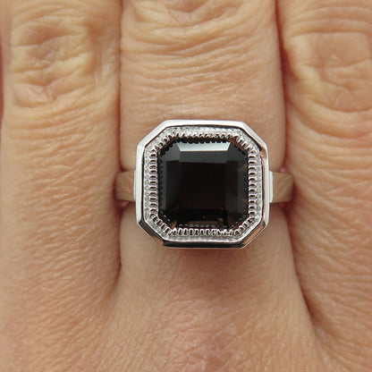 925 Sterling Silver Real Cushion-Cut Smoky Quartz Ring Size 7