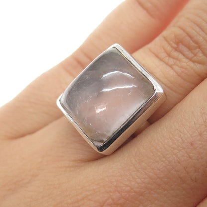 SAJEN 925 Sterling Silver Vintage Real Rose Quartz Modernist Ring Size 6