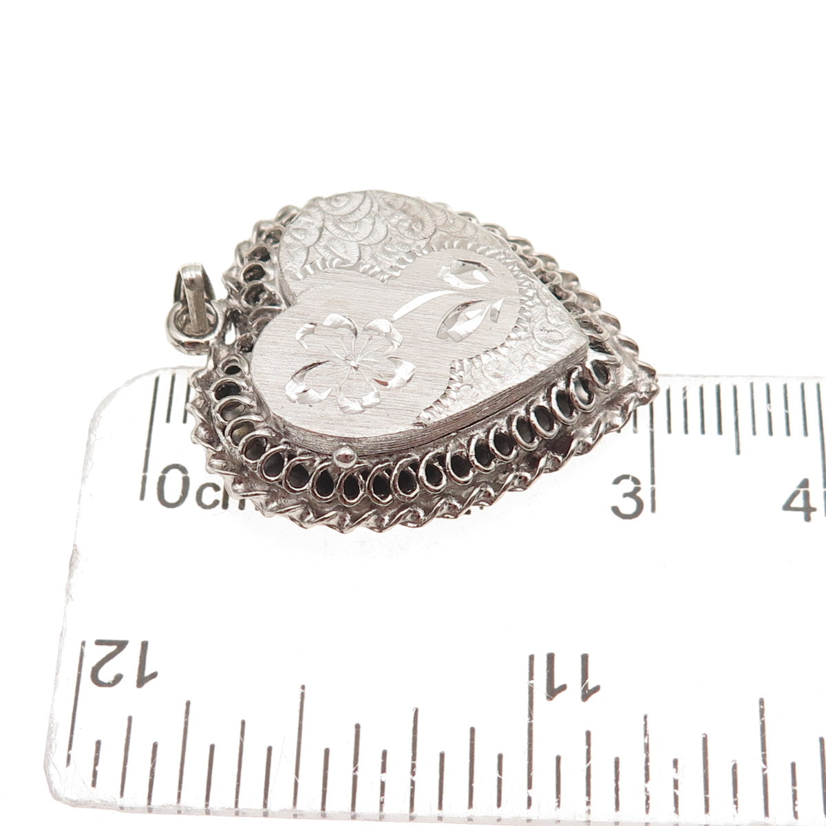 Elco 925 Sterling Silver Vintage Engraved Floral Heart Locket Charm Pendant