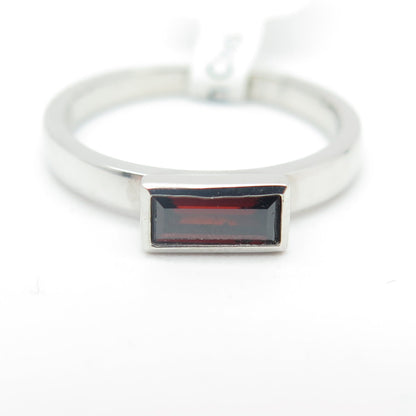 925 Sterling Silver Baguette-Cut Shaped Red C Z Ring Size 6.75