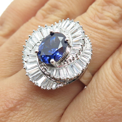 925 Sterling Silver Nano Sapphire Tapered Baguette-Cut Shaped C Z Ring Size 8.25