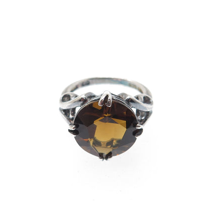 CLYDE DUNEIER CID Sterling Silver Vintage Smoky Citrine Modernist Ring Size 4.75