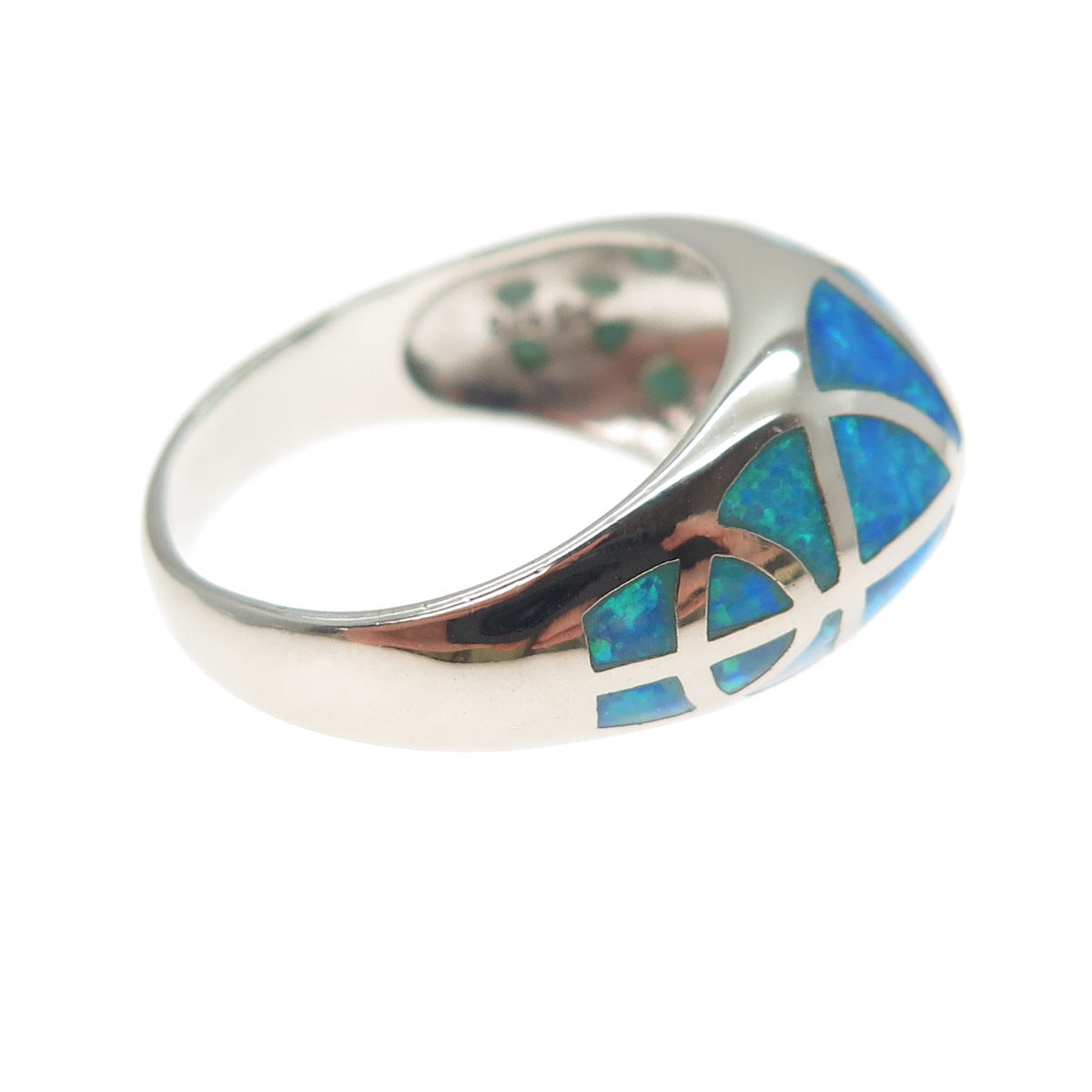 FD FELICIA DESIGN 925 Sterling Silver Vintage Real Opal Dome Ring Size 9.25