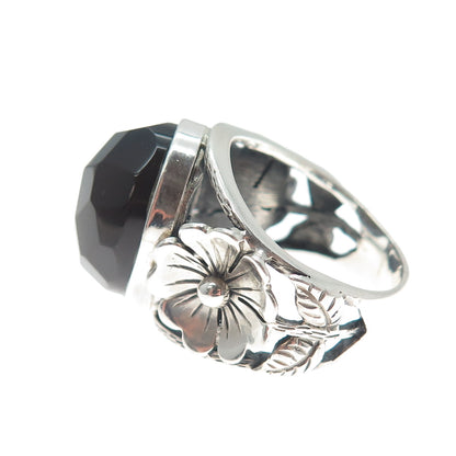 RIDER 950 Silver Vintage Real Black Onyx Flower Blossom Ring Size 9.5