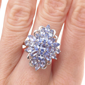 Chuck Clemency 925 Sterling Silver Real Tanzanite Floral Ring Size 8