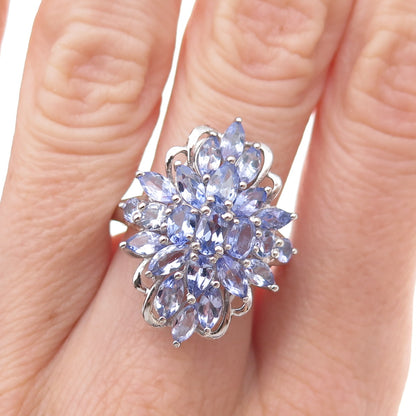 Chuck Clemency 925 Sterling Silver Real Tanzanite Floral Ring Size 8