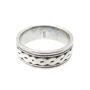 925 Sterling Silver Vintage Serpentine Oxidized Band Ring Size 7.75
