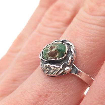 Old Pawn Sterling Silver Vintage Royston Turquoise Feather Tribal Ring Size 6.5
