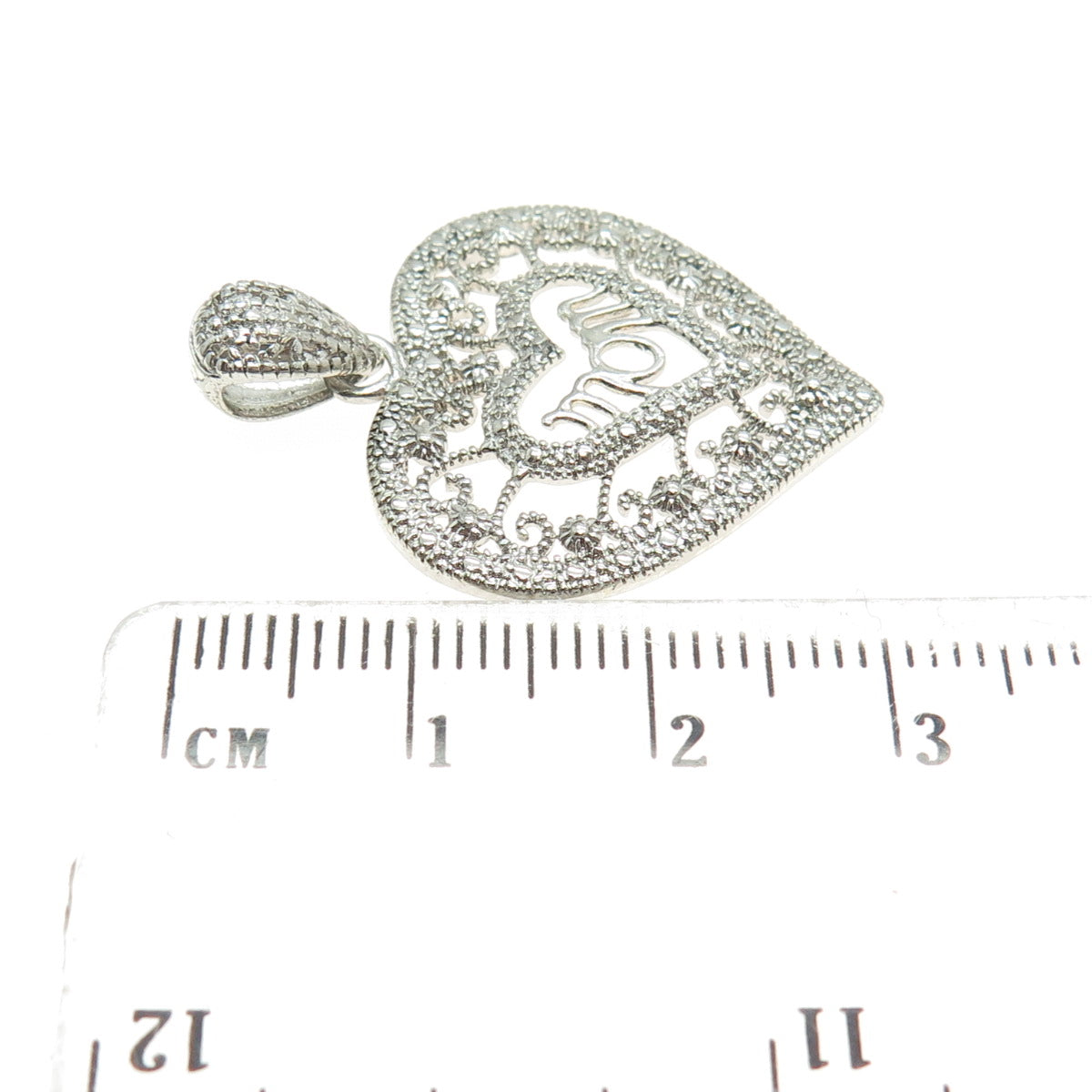 MICHAEL ANTHONY 925 Sterling Silver Diamond Accent "Mom" Heart Ornate Pendant