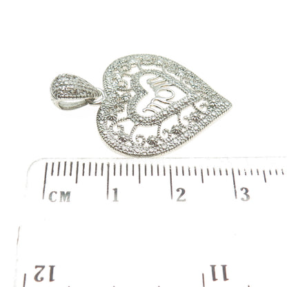 MICHAEL ANTHONY 925 Sterling Silver Diamond Accent "Mom" Heart Ornate Pendant