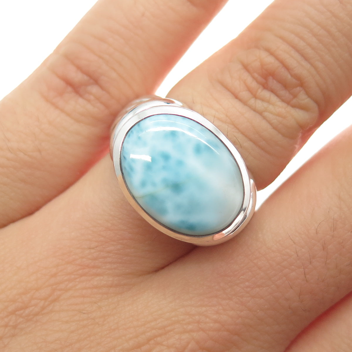 SAJEN 925 Sterling Silver Vintage Real Larimar Modernist Ring Size 6.25