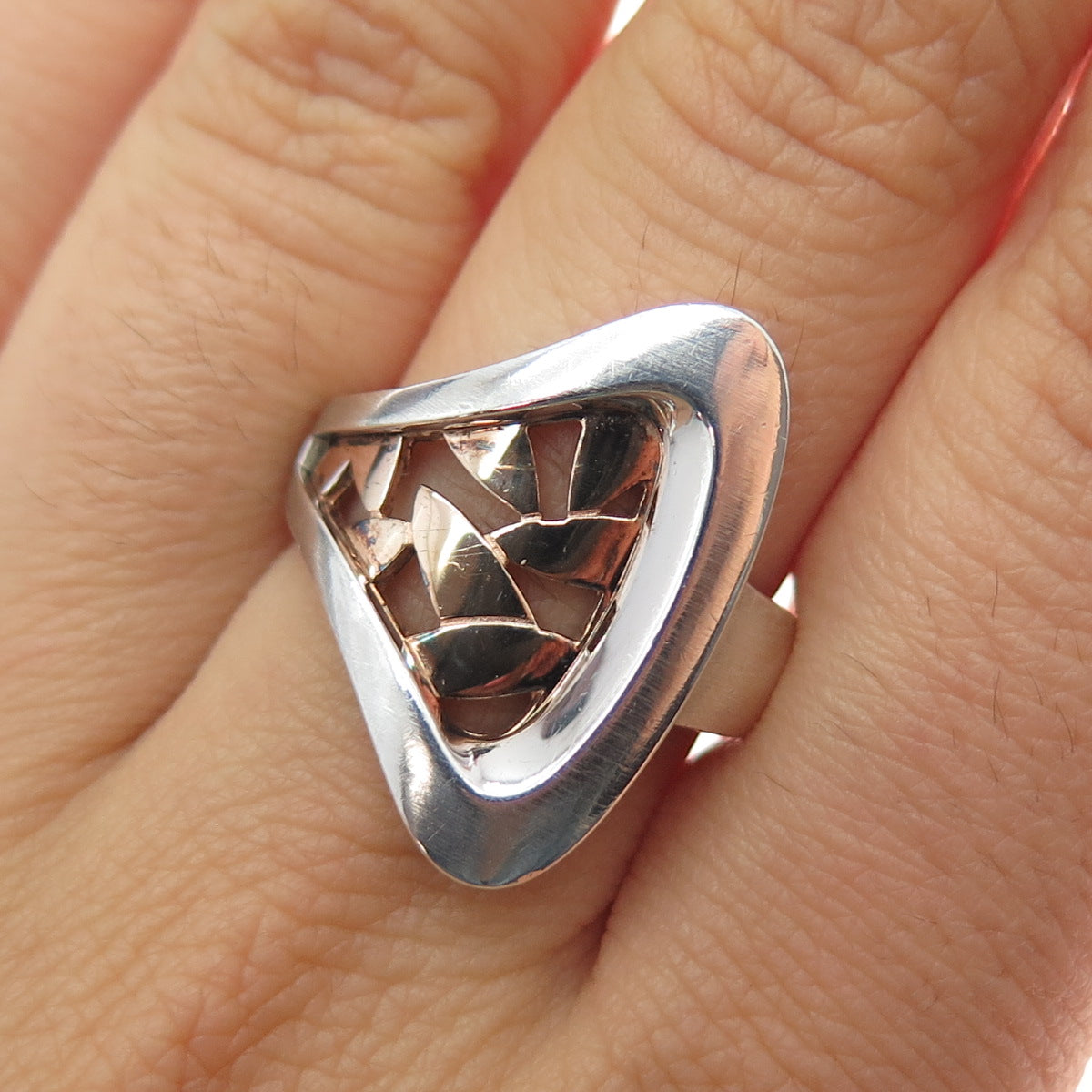 FRANZ BREUNING 925 Sterling Silver 2-Tone Vintage Modenrist Ring Size 7.25