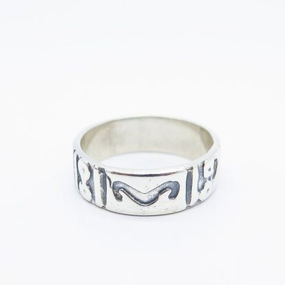 925 Sterling Silver Vintage Tribal Band Ring Size 8.25