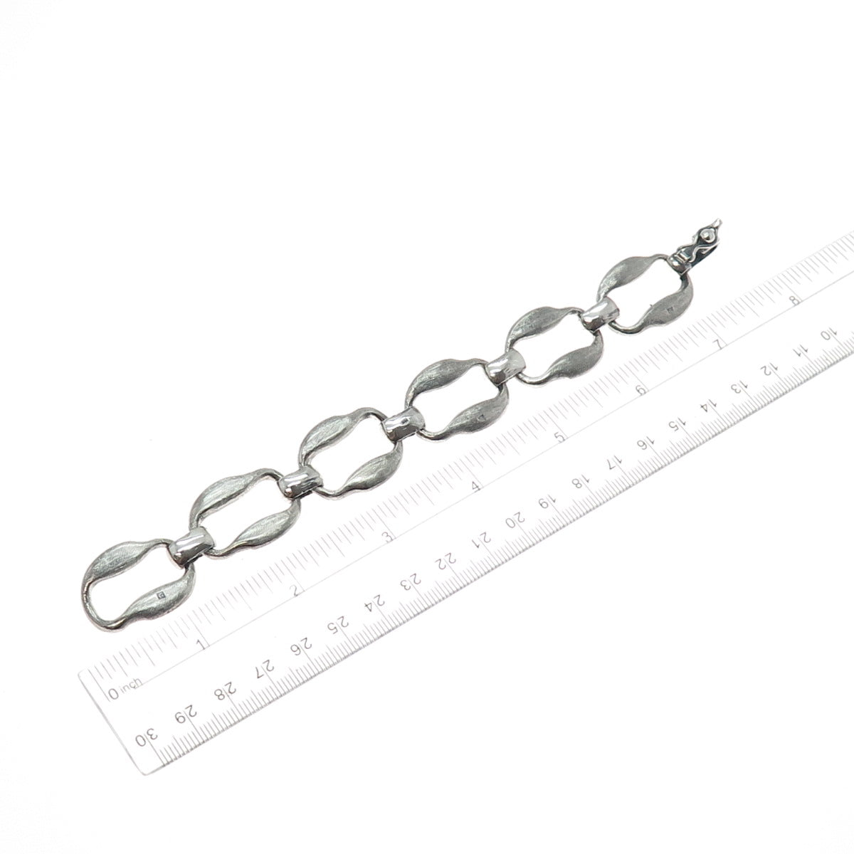 SAAD 800 Silver Vintage Egypt Modernist Oxidized Link Bracelet 7"