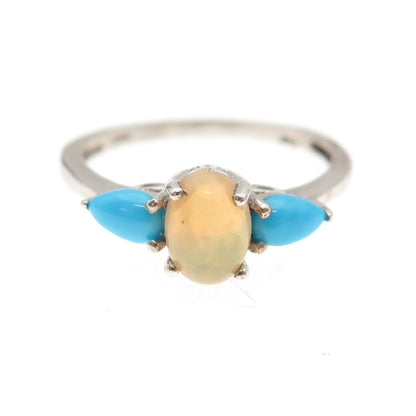 Chuck Clemency 925 Sterling Silver Vintage Real Opal & Turquoise Ring Size 7.25