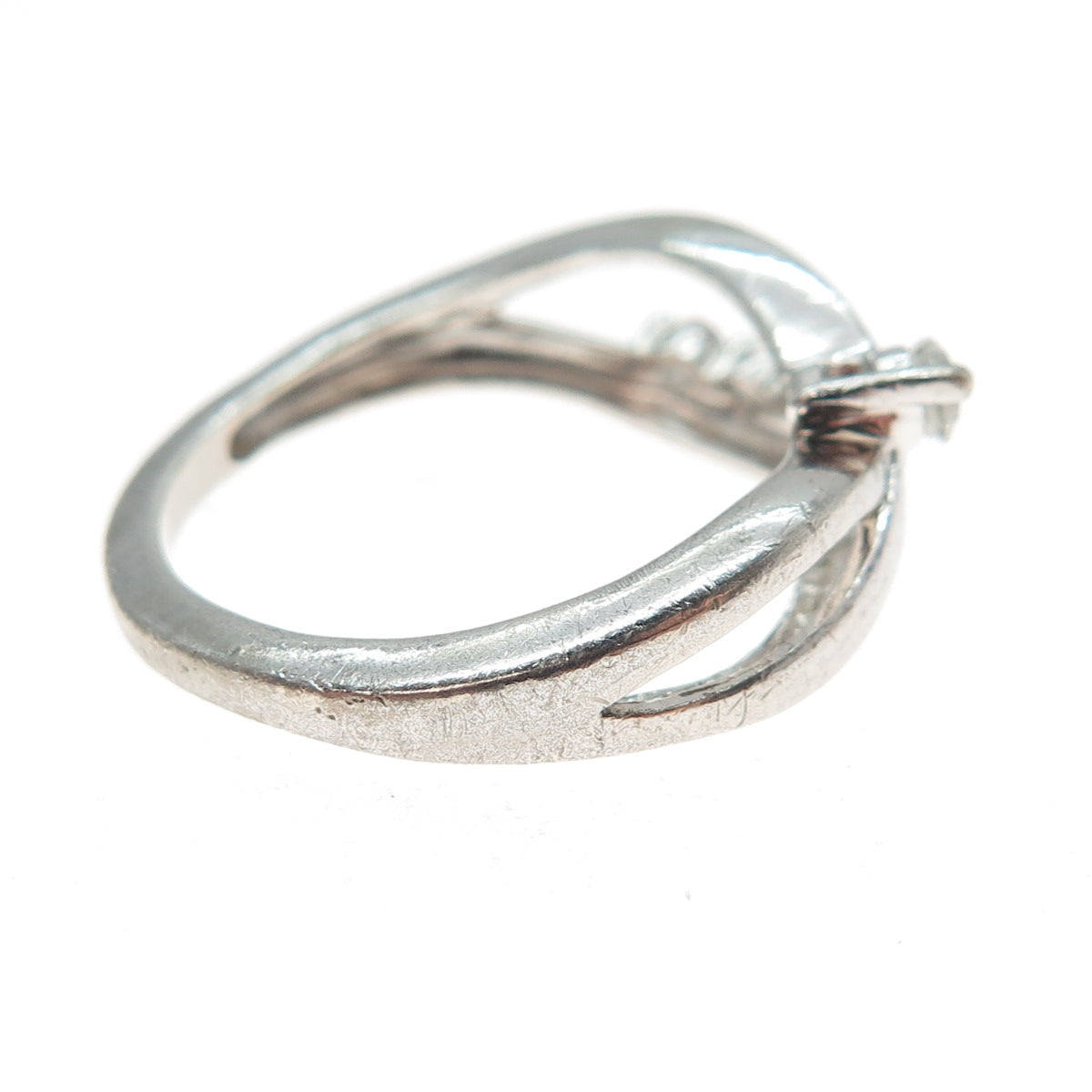 925 Sterling Silver Vintage Real Graduated White Topaz Infinity Ring Size 7.5