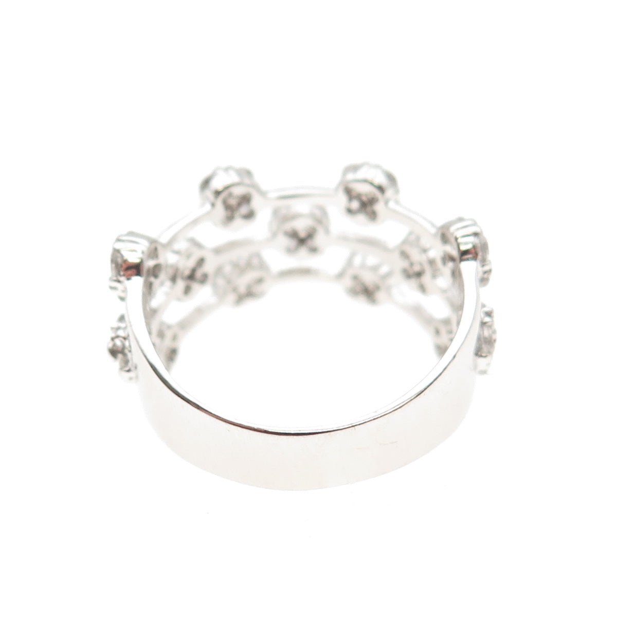 925 Sterling Silver Round-Cut C Z 3-Row Floral Ring Size 7