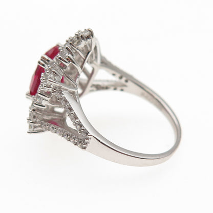 925 Sterling Silver Lab-Created Ruby & C Z Bohemian Ring Size 8