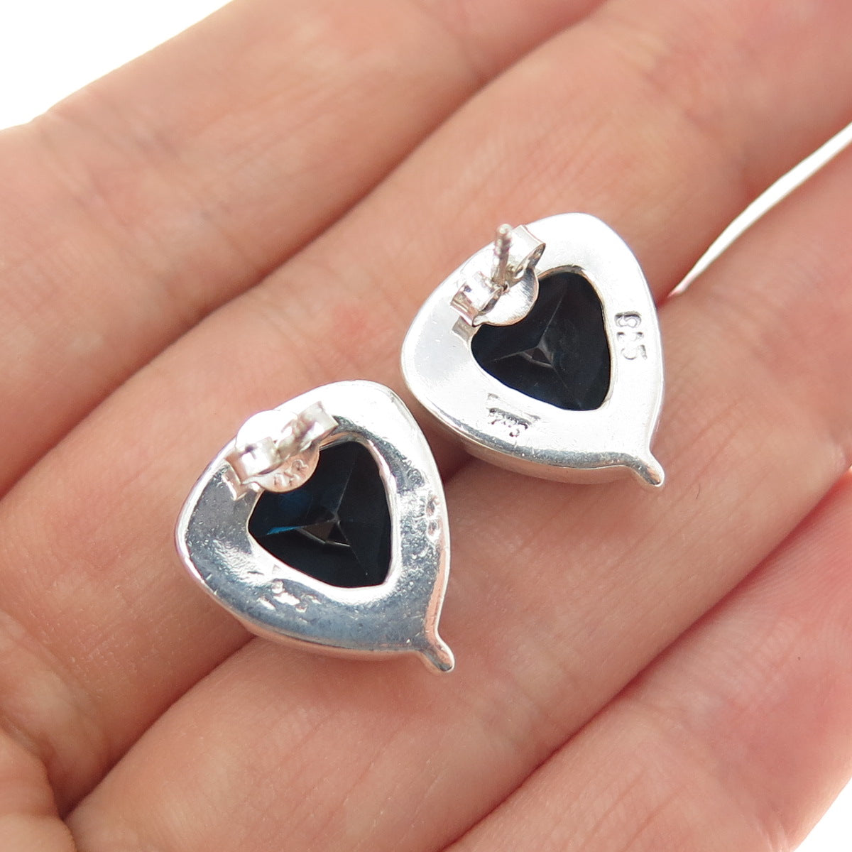 SARDA 925 Sterling Silver Vintage Real London Blue Topaz Triangle Stud Earrings