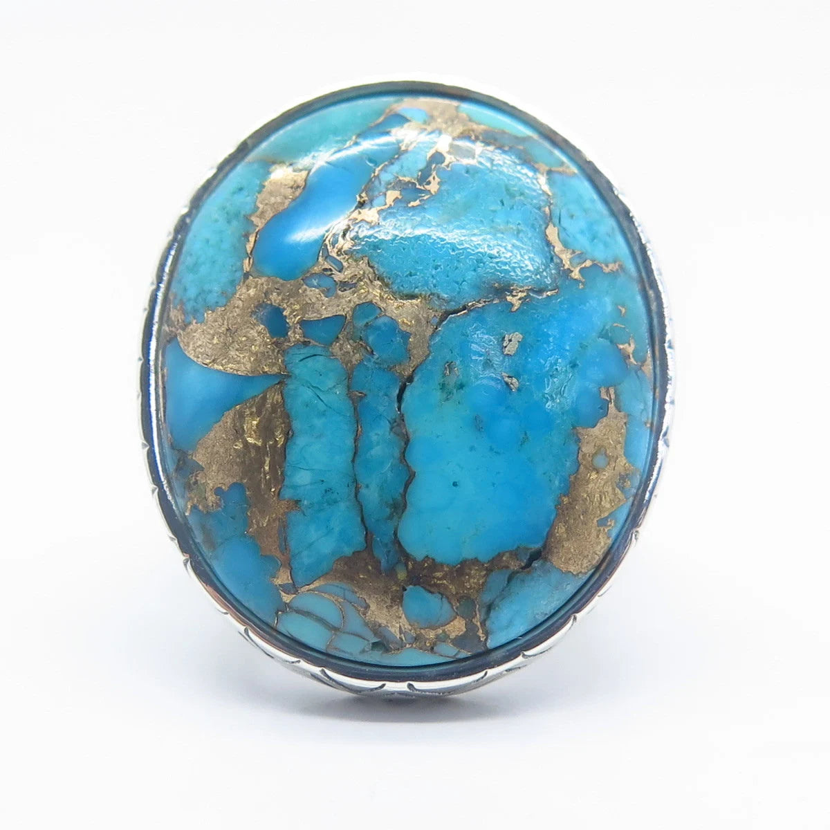 925 Sterling Silver Vintage Real Turquoise Gemstone Statement Ring Size 7.25