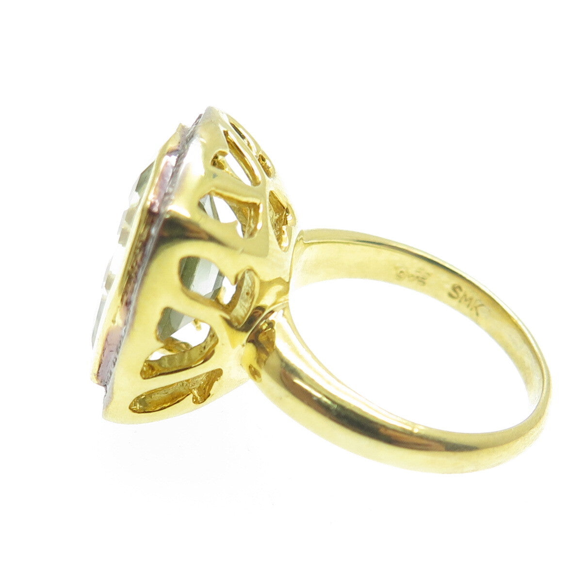 925 Sterling Silver Gold Plated Real Diamond & Blue Topaz Gem Ring Size 4.75