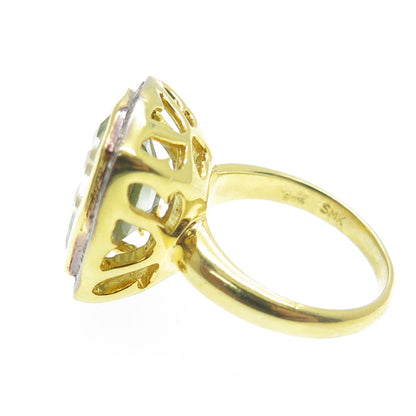 925 Sterling Silver Gold Plated Real Diamond & Blue Topaz Gem Ring Size 4.75