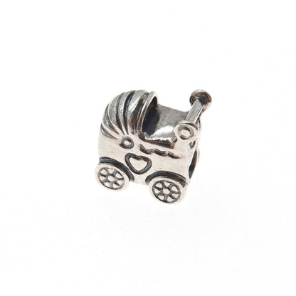 PANDORA 925 Sterling Silver Baby Carriage / Stroller Slide Bead Charm