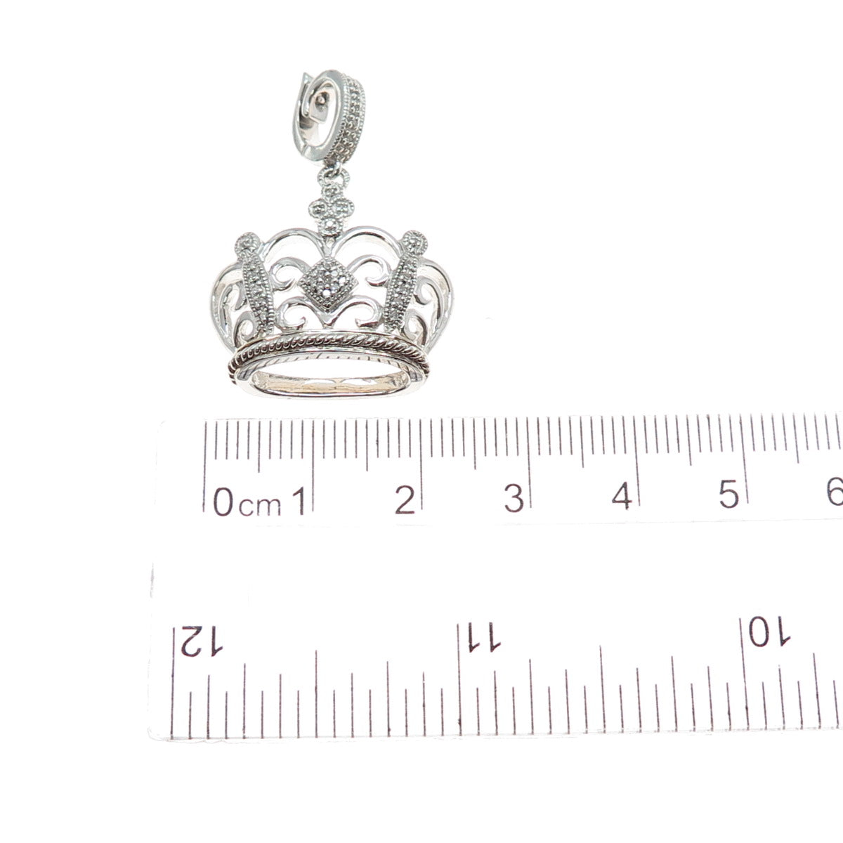 925 Sterling Silver Real Round-Cut Diamond Royal Crown Charm Pendant