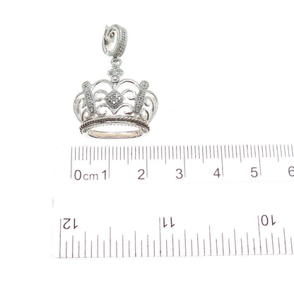 925 Sterling Silver Real Round-Cut Diamond Royal Crown Charm Pendant