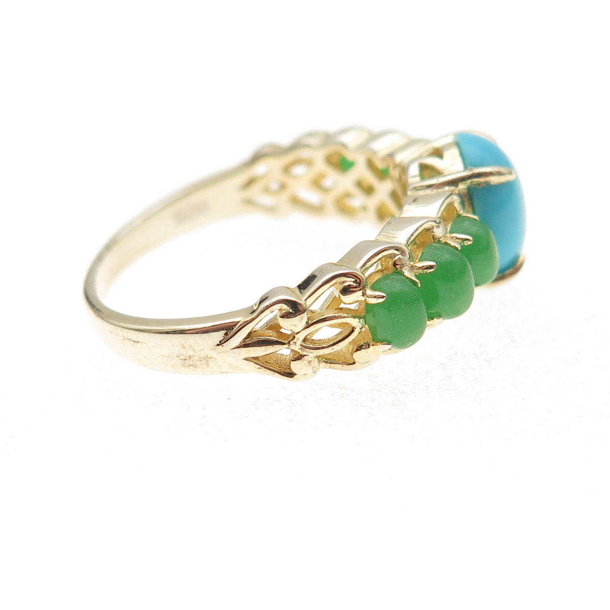 925 Sterling Silver Gold Plated Real Turquoise & Aventurine Ring Size 8.25