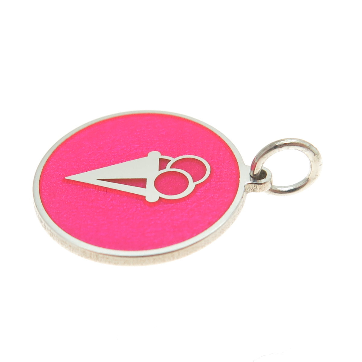 925 Sterling Silver Pink Enamel Ice Cream Round Tag Minimalist Charm Pendant