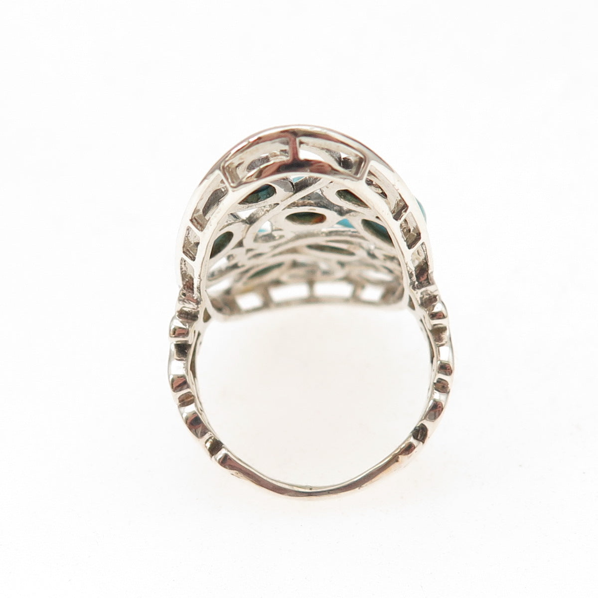 Chuck Clemency 925 Sterling Silver Real Turquoise Swirl Ring Size 7.25