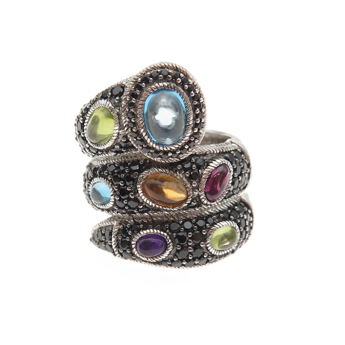 JUDITH RIPKA 925 Sterling Silver Real Multi-Color Gem Wrap Ring Size 7