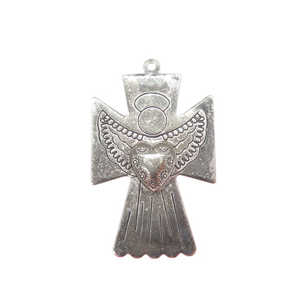 CAROLYN POLLACK 925 Sterling Silver Vintage Heart Angel Cross Oxidized Pendant