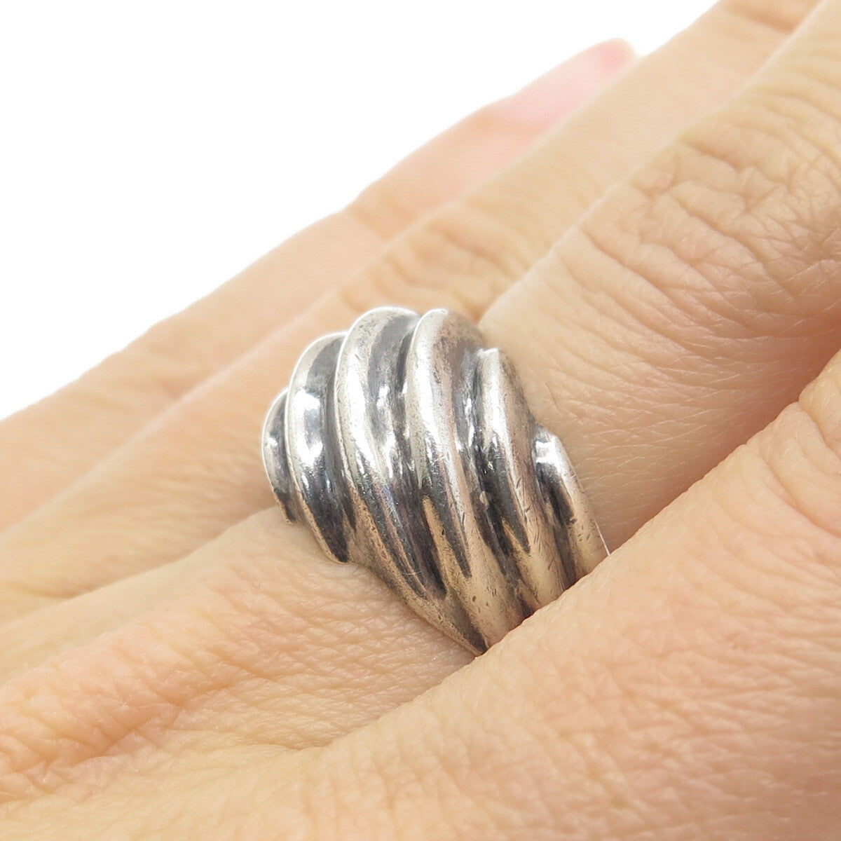 CHAPAL ZENRAY 925 Sterling Silver Vintage Modernist Ribbed Oxidized Ring Size 7