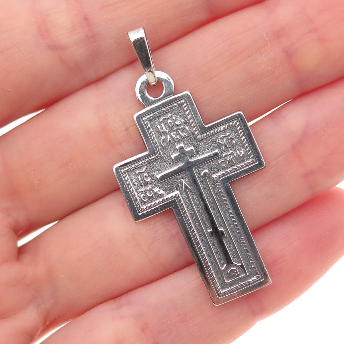 925 Sterling Silver Vintage Orthodox Cross Oxidized Charm Pendant