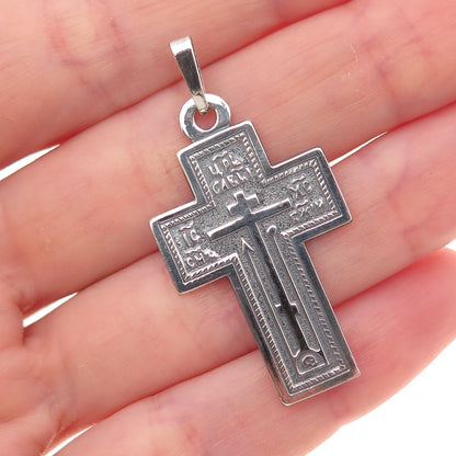 925 Sterling Silver Vintage Orthodox Cross Oxidized Charm Pendant