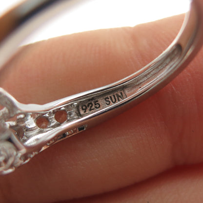 SUN 925 Sterling Silver Real Round-Cut White Topaz Engagement Ring Size 6.75