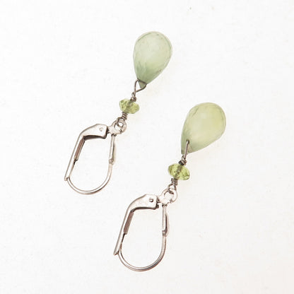 925 Sterling Silver Vintage Real Peridot Teardrop Dangle Earrings