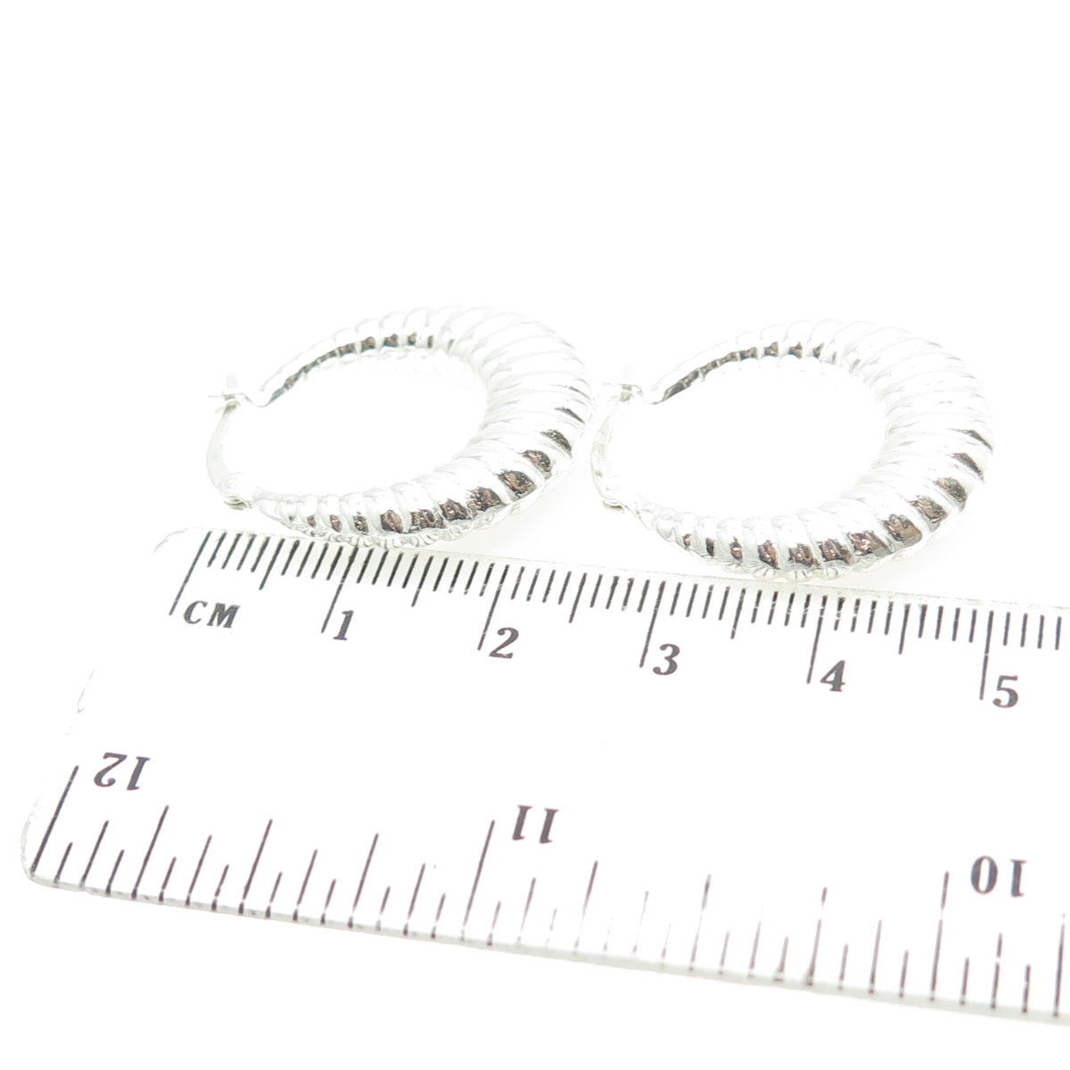 HAN 925 Sterling Silver Puffy Ribbed Hoop Earrings