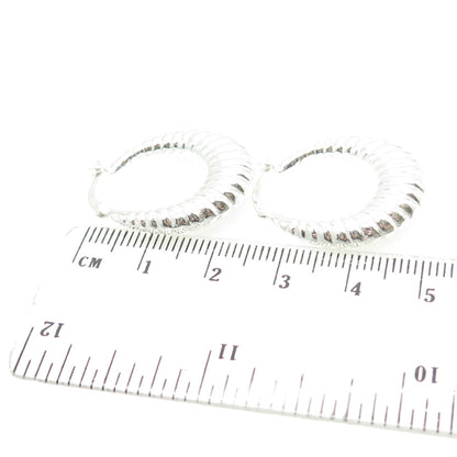 HAN 925 Sterling Silver Puffy Ribbed Hoop Earrings