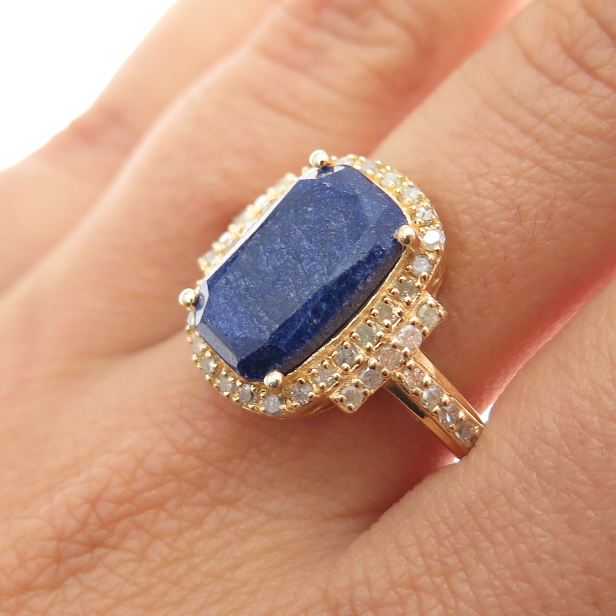 DSMK 925 Sterling Silver Gold Plated Real Diamond & Sapphire Ring Size 9.25