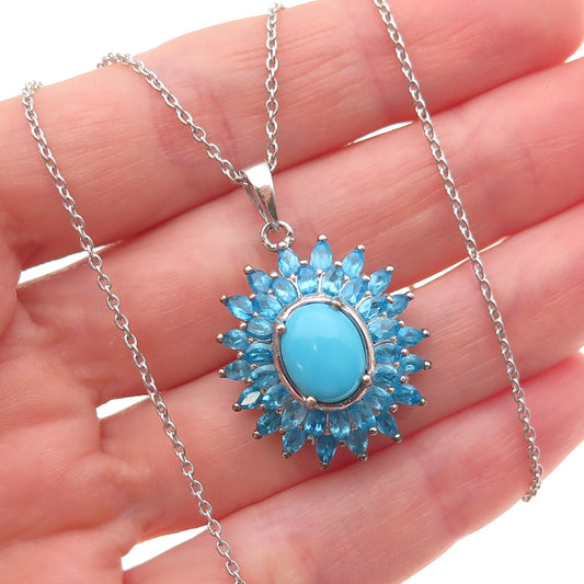 D'Joy Sterling Silver Real Sleeping Beauty Turquoise Apatite Chain Necklace 20"