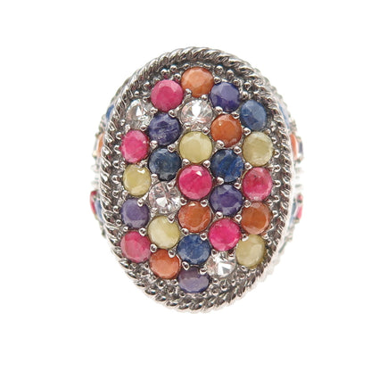 925 Sterling Silver Black Rhodium Real Multi-Color Sapphire Ring Size 7.75