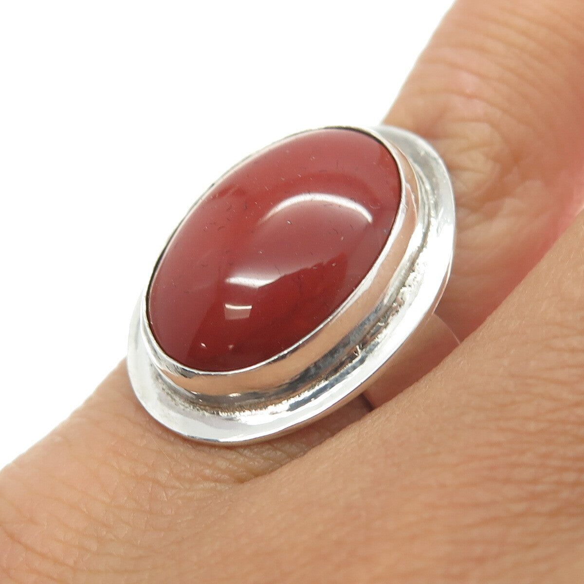BY BEN 925 Sterling Silver Vintage Real Red Jasper Gemstone Ring Size 5.25