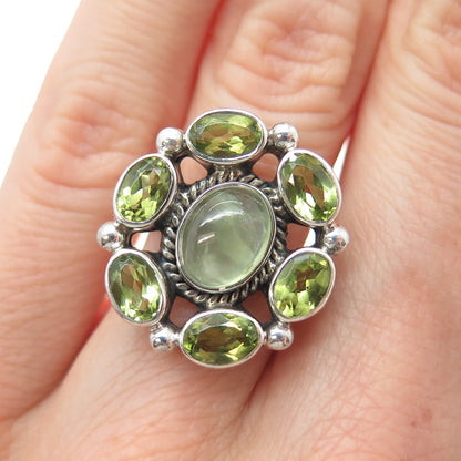 NICKY BUTLER 925 Sterling Silver Vintage Real Prehnite & Peridot Ring Size 6.25